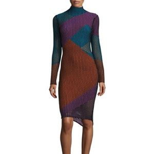 Long sleeve netted mesh colorblock dress